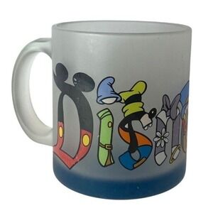 Vintage Disney Frosted Character Coffee Cup Glass Letter Collectors Mug Made USA